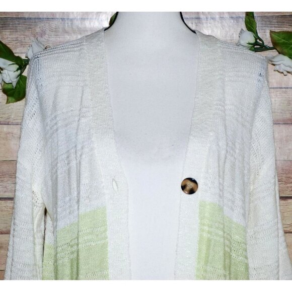 New Directions Single Button Cardigan Sweater Size S V-Neck 3/4 Sleeve Striped - Picture 9 of 12